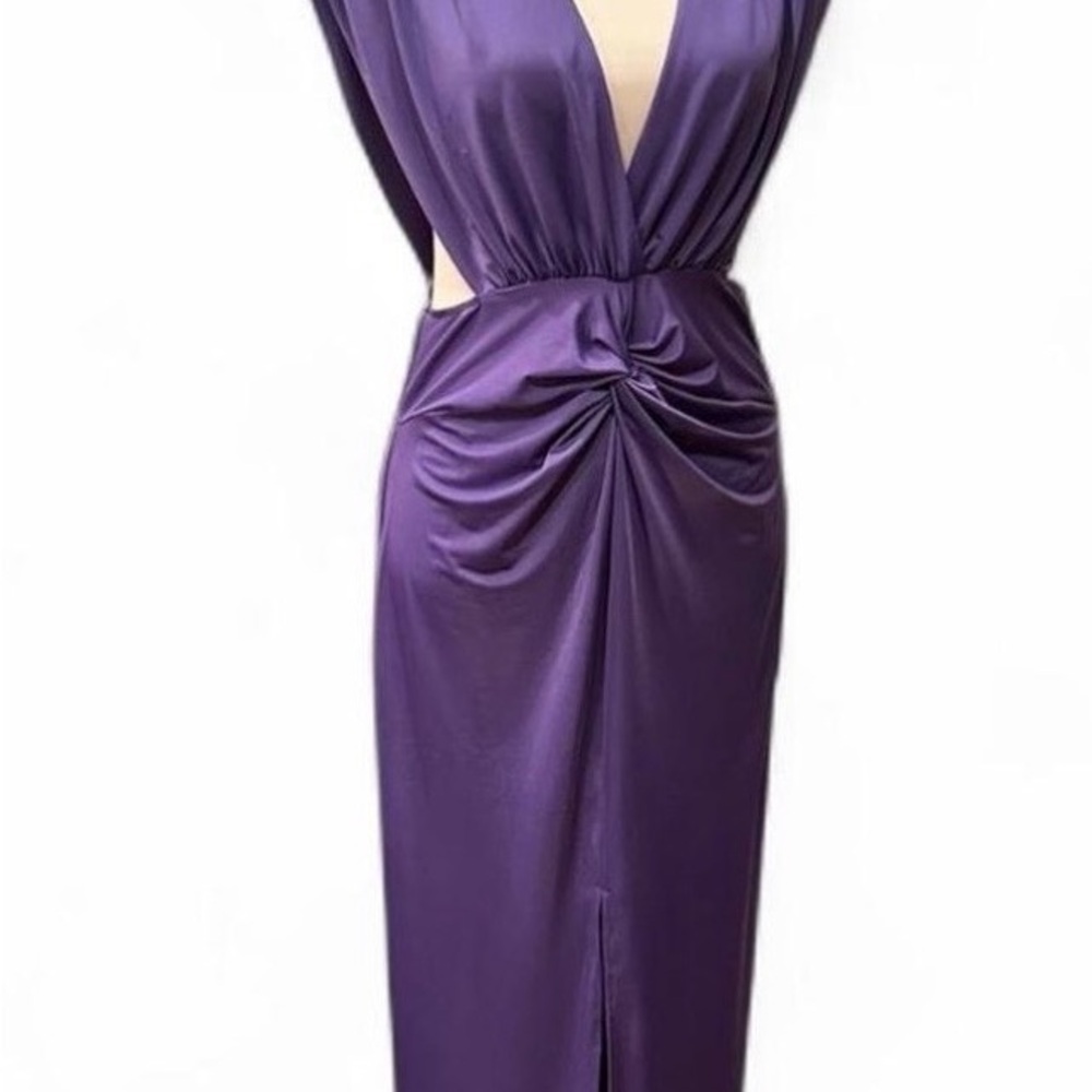 Purple Satin Twist-Front Evening Dress